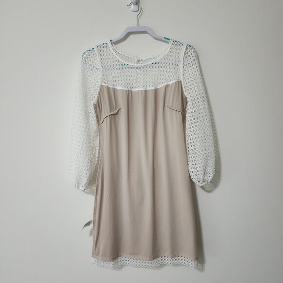 WHBM $200 Womens Guipure Lace Chemise Dress Size 6 Ecru Lined Tie-Belt Holiday - Picture 4 of 10